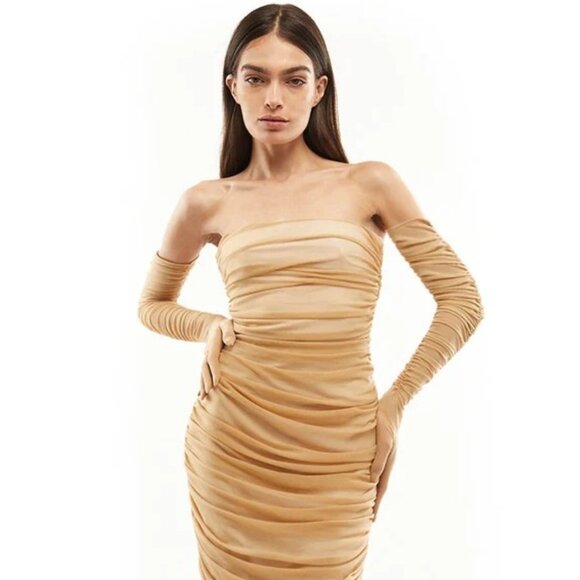 Mother of All Eleanora Long Gloves in Golden Nude Mesh Small New Womens Opera - Picture 14 of 14